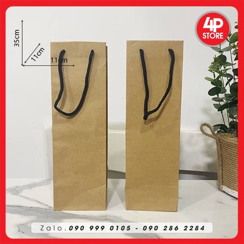 01 TÚI KRAFT 11x35x11CM - QUAI VẢI - TÚI ĐỨNG, DÀI
