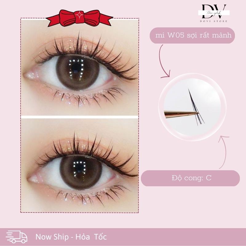 Mi Giả Tách Sợi, Mi nối, Mi Chùm W05 Sợi chữ A 9-11MM Phong Cách Tự Nhiên Tái Sử Dụng 3 Dòng