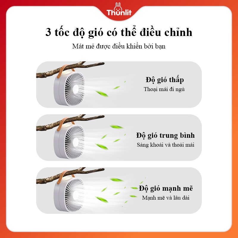 Quạt sạc ngoài trời Thunlit USB 2000mah treo và quạt có thể gập lại với gió mạnh