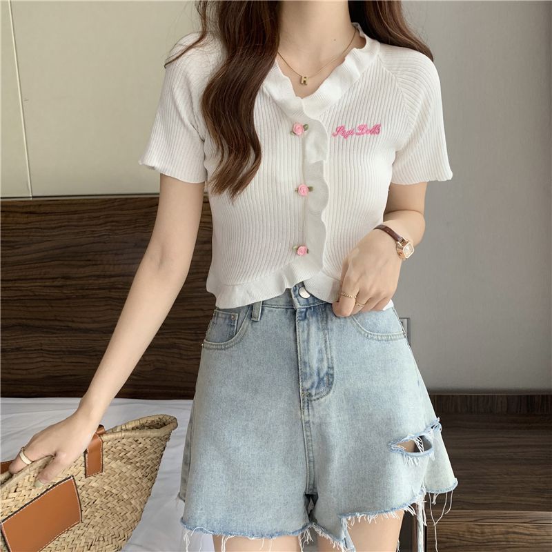 COZOK Áo Kiểu Tay Ngắn Phối Ren Thời Trang Cho Nữ