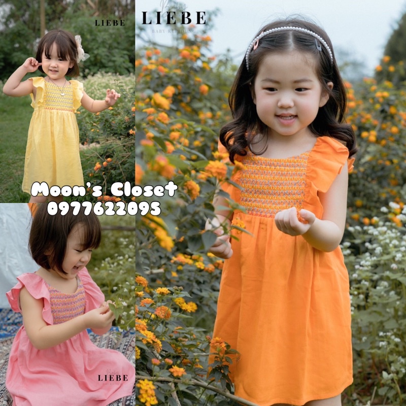 HTK- Váy linen thêu smock ngực Liebe size 1/2y-8/9y