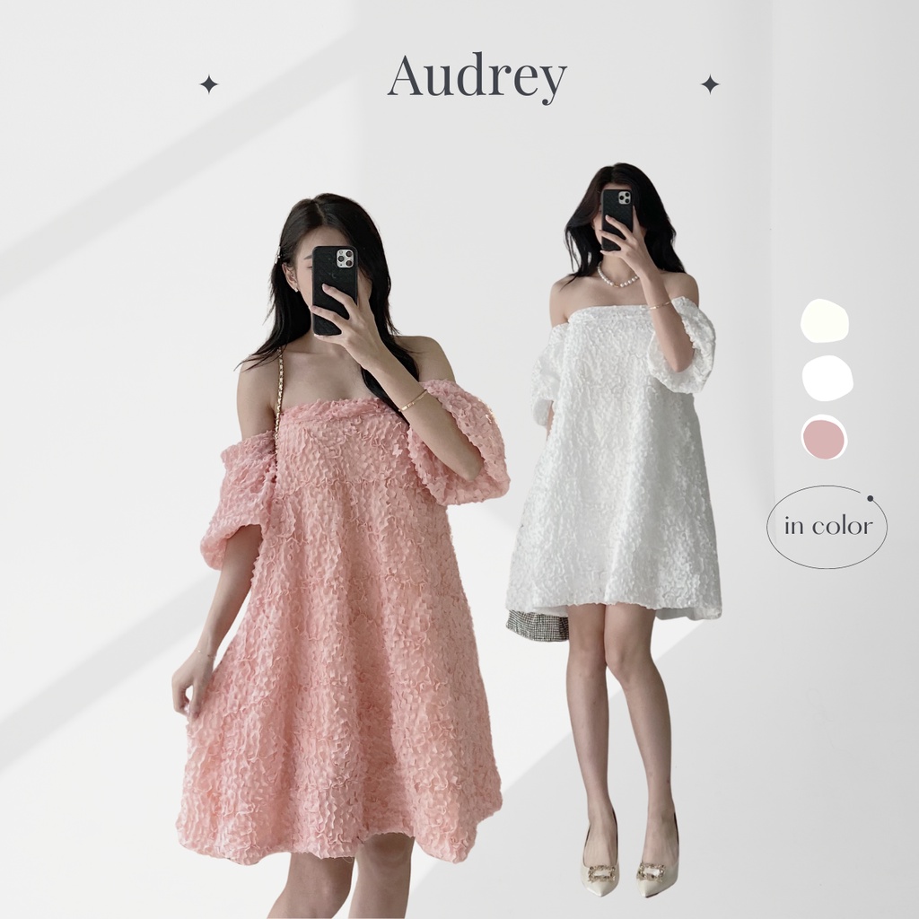 S036 Set áo váy trễ vai voan tầng kèm quần cạp chun AUDREY