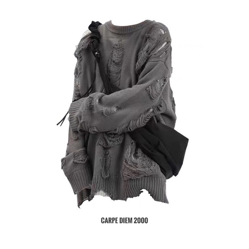 Carnage Distressed Sweater - Áo len rách màu xám và màu đen
