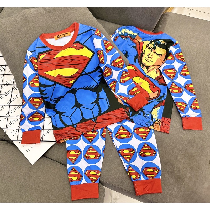 Bộ Tay dài quần dài Thun lạnh 3D loại 1 Ann's Kids siêu nhân cơ bắp cho bé trai size nhí từ12-22kg-Đồ bộ cho bé-Pikakids