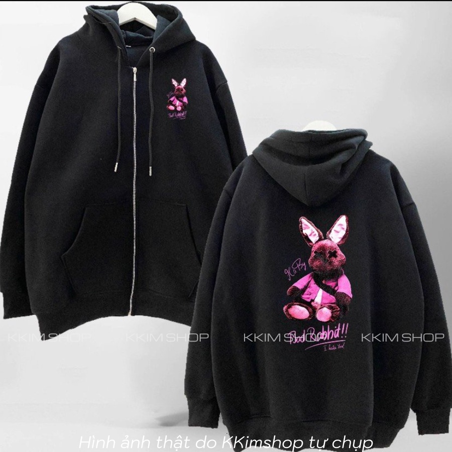 Áo HOODIE DÂY KÉO BAD RABBIT form rộng oversize, Áo KHOÁC Nỉ hoodie ZIP unisex Nỉ bông cao cấp