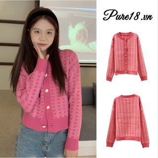 Áo khoác cardigan dệt kim kẻ sọc màu hồng thời trang 2023 cho nữ