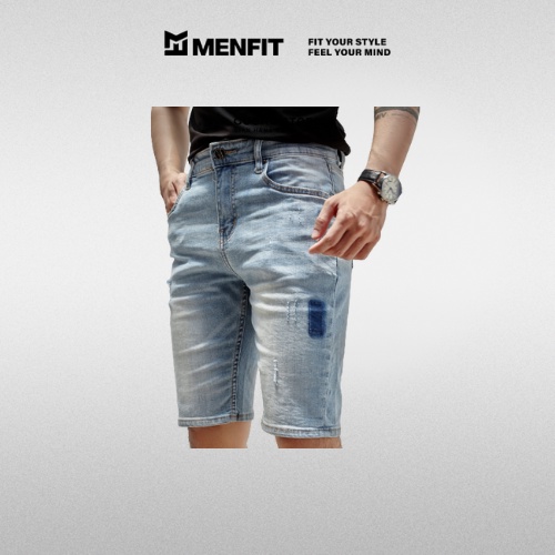 Quần short jean nam xanh rách MRC S202 chất cotton cao cấp, form ôm vừa vặn, tôn dáng, trẻ trung - MENFIT