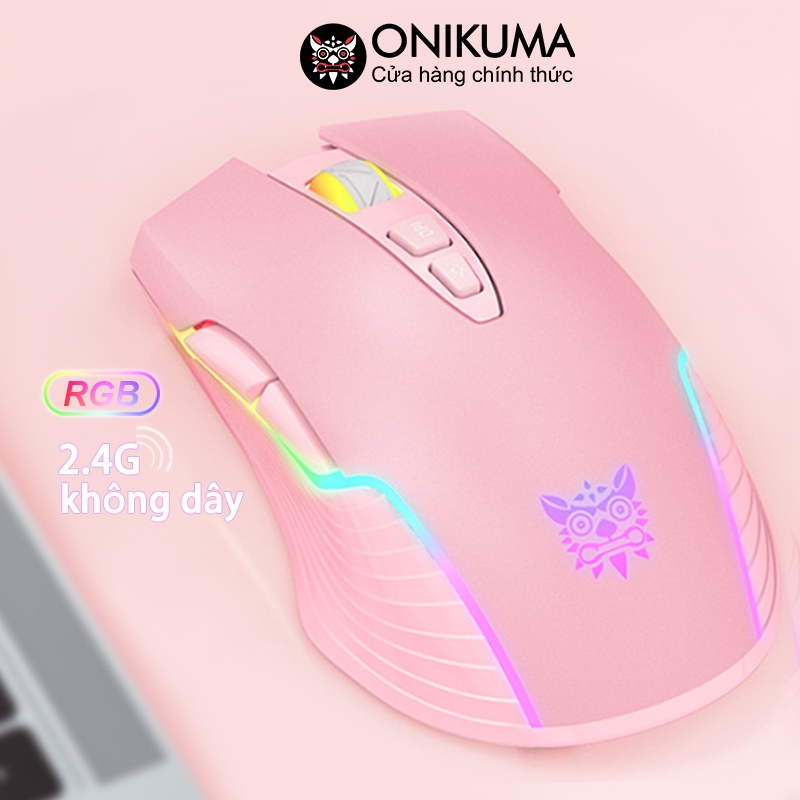 Chuột chơi game không dây có thể sạc lại ONIKUMA CW905 màu hồng với đèn RGB, có thể điều chỉnh DPI 5 tốc độ