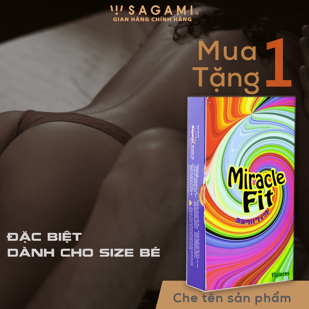 Bao cao su siêu mỏng size nhỏ Sagami 3D - Miracle Fit - Hộp 10 chiếc - size 49mm, có gân siêu mỏng, chính hãng Nhật Bản
