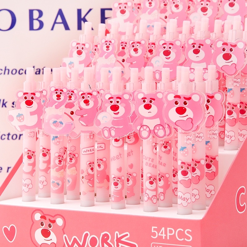 Viết mực dễ thương hình gấu dâu Lotso Hồng Nhạt cho học sinh, sunh viên - Bút mực gel màu đen Gấu hồng Losto ngòi 0.5mm