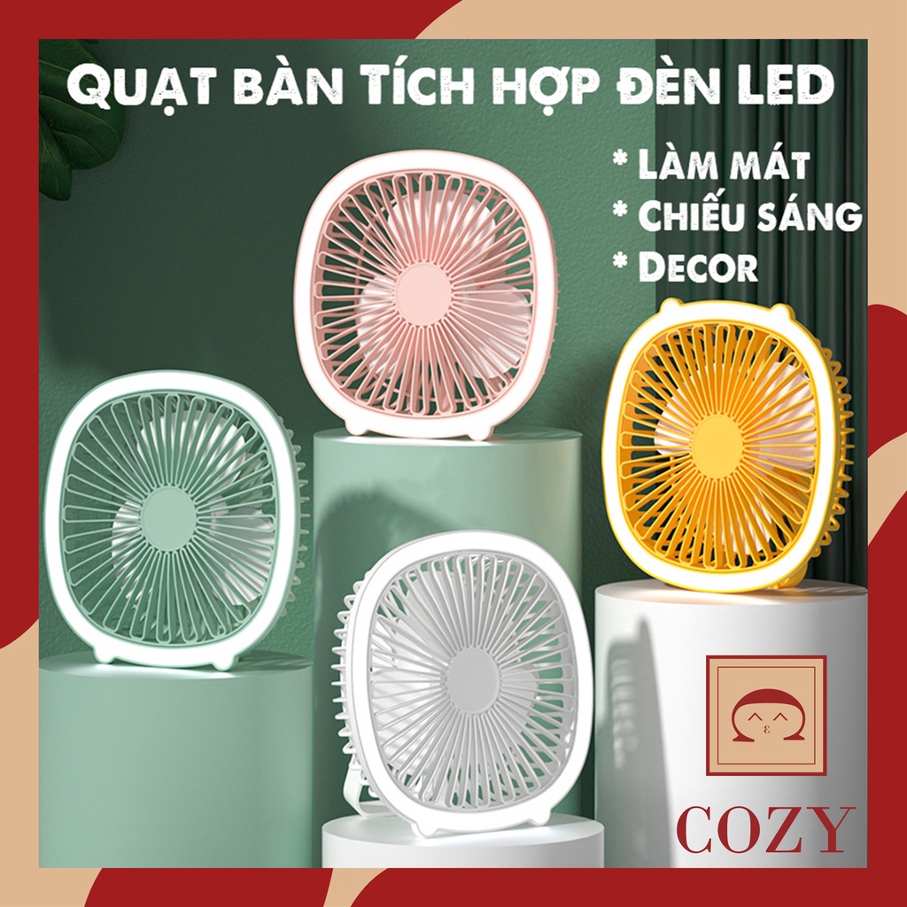 Quạt để bàn tích hợp đèn LED, quạt tích điện CozyStyle sạc USB độ ồn thấp, có quai xách tiện lợi