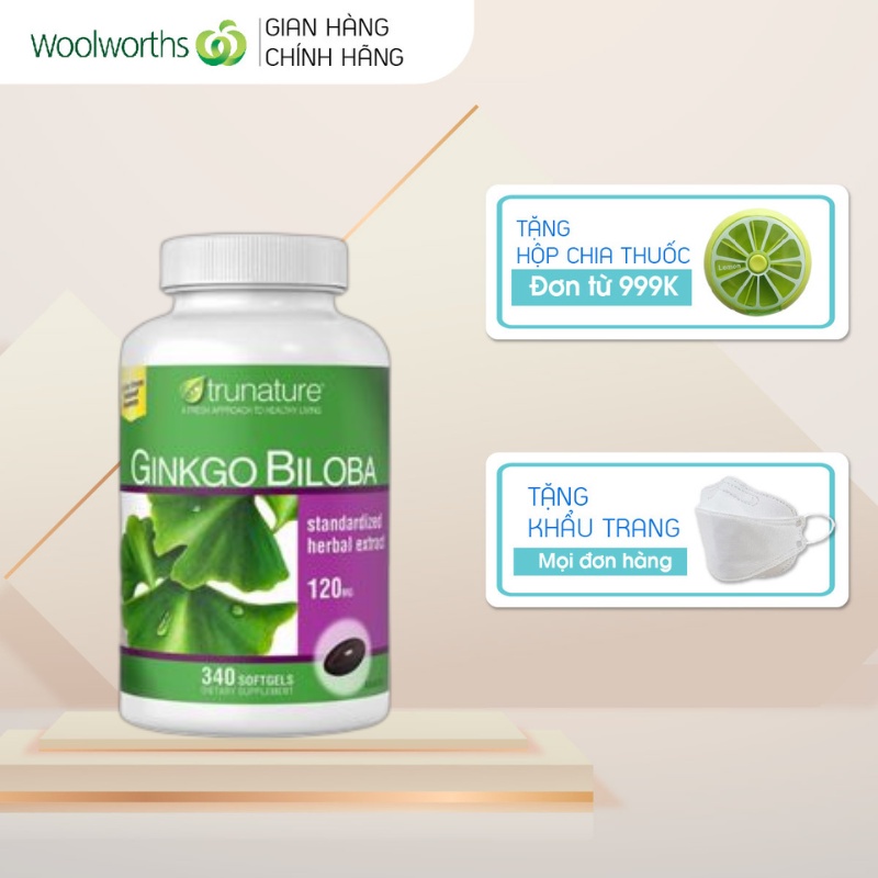 Viên uống hoạt chất Kirkland Signature Trunature Ginkgo Biloba 120mg cải thiện trí nhớ, tăng cường tuần hoàn não 340v