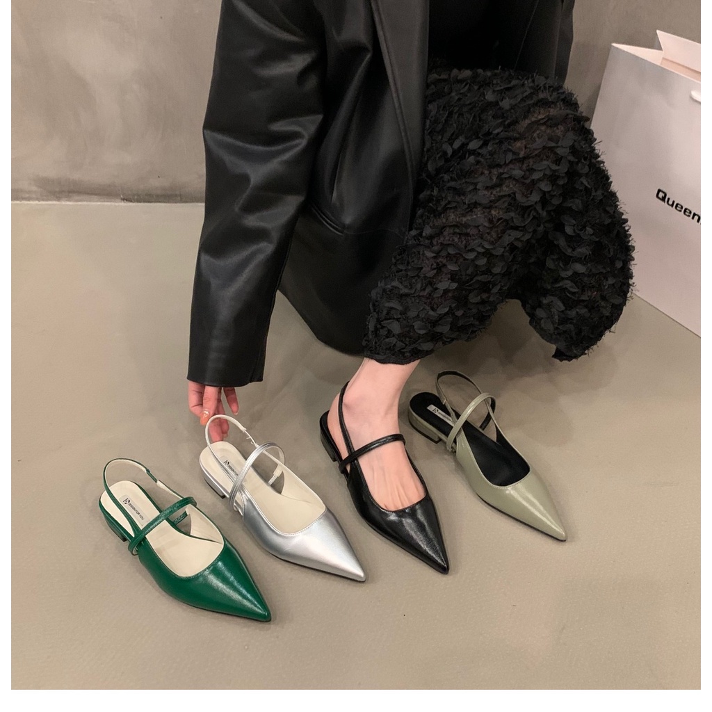 One Giày Da Mũi Nhọn Phối Khóa Cài Thời Trang Mùa Xuân Thu 2023 Dành Cho Nữ