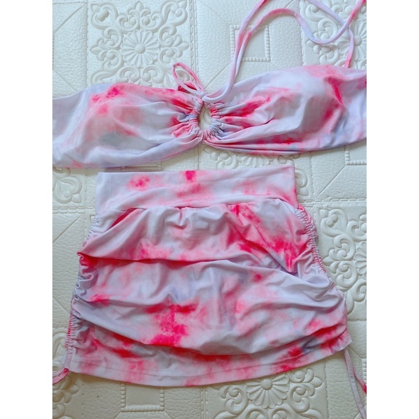 Bikini hai mảnh váy rút kèm áo hai lớp