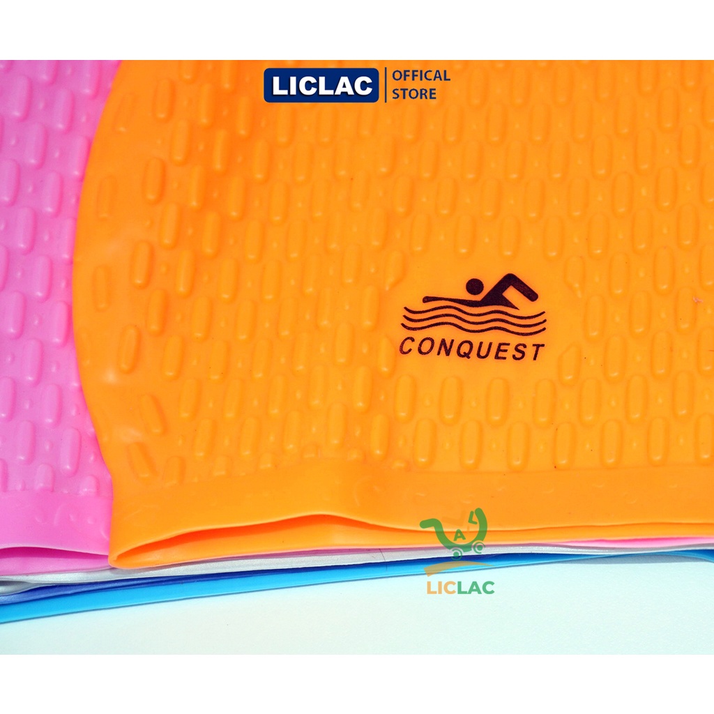 Nón bơi Conquest chất liệu 100% bằng silicon Cao Cấp, Mũ bơi độ đàn hồi tốt phù hợp cho người lớn và trẻ em