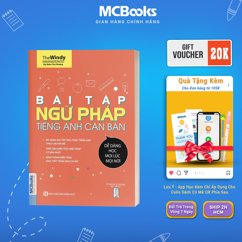 Sách - Bài Tập Ngữ Pháp Tiếng Anh Căn Bản Dành Cho Người Mới Bắt Đầu - Học Kèm App Online Mcbooks