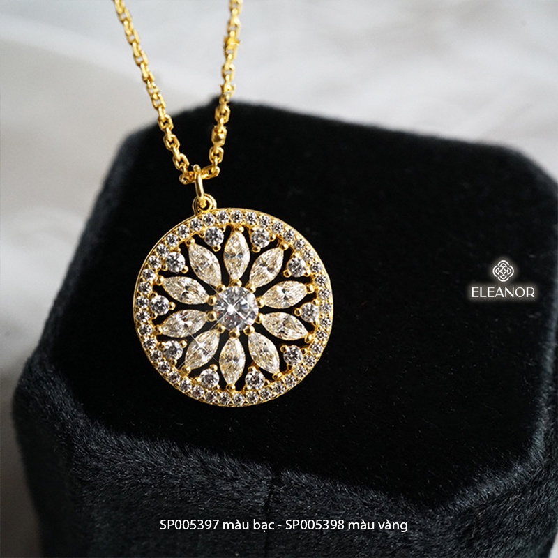 Dây chuyền nữ bạc 925 Eleanor Accessories mặt tròn hoa văn đính đá phụ kiện trang sức 5397