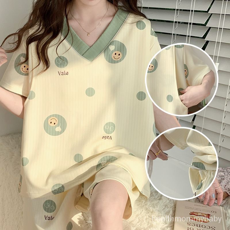 Mới150kgĐồ Ngủ Cho Con Bú Tay Ngắn Cỡ To Mỏng Đồ Mặc Nhà Bà Bầu Bộ Đồ Cho Con Bú