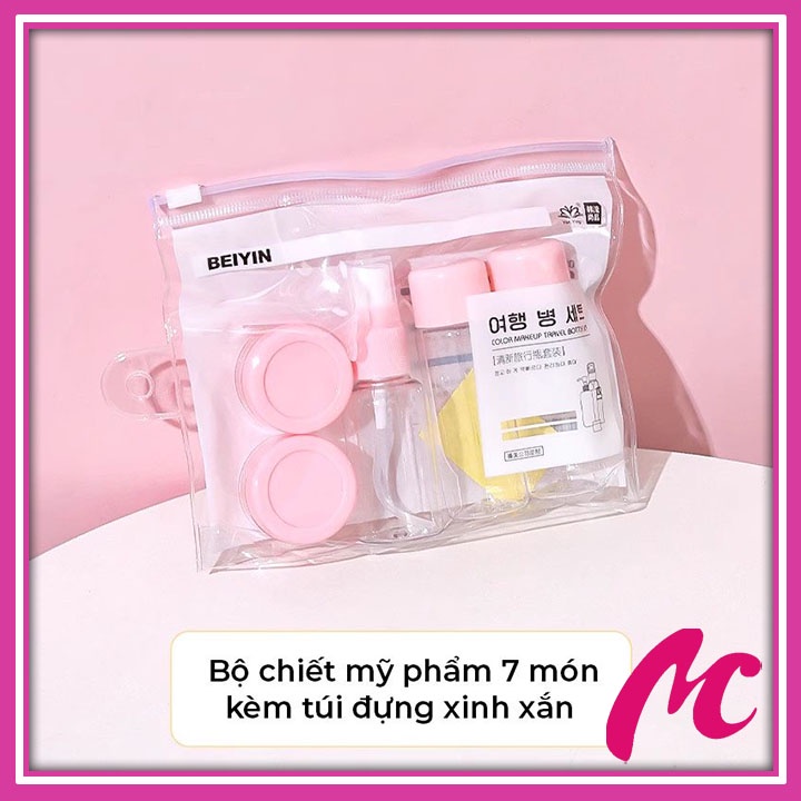 Bộ chiết mỹ phẩm mini 7 món kèm túi zip đựng trong suốt, bộ chiết mỹ phẩm du lịch nhỏ gọn tiện lợi_MC888