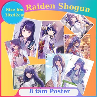 Raiden Shogun khổ lớn combo 8 tấm tranh poster anime game cực chất