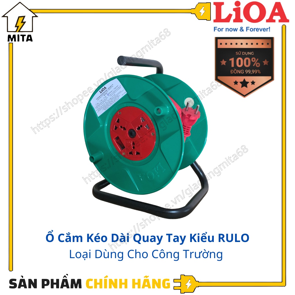 Ổ cắm điện LiOA kéo dài quay tay kiểu RULO dây dài 20m/30m loại dùng cho công trường xây dựng(QT2025/3025) - MITA