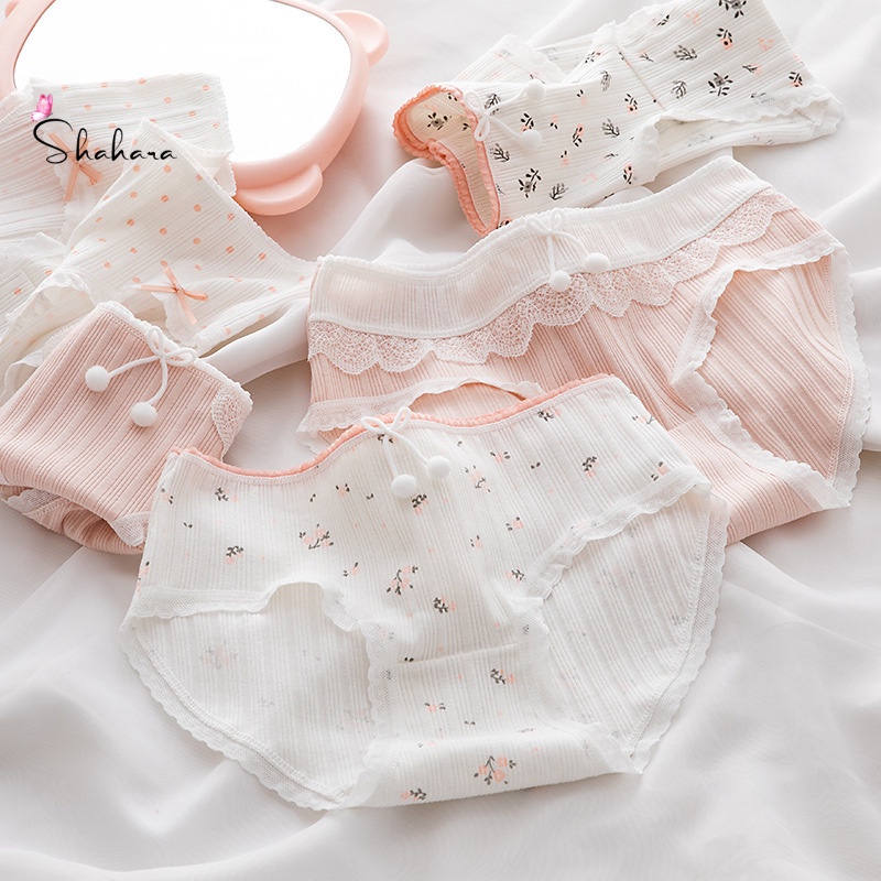 Quần lót nữ hoạ tiết hình hoa dễ thương chất liệu gân tăm cao cấo 321