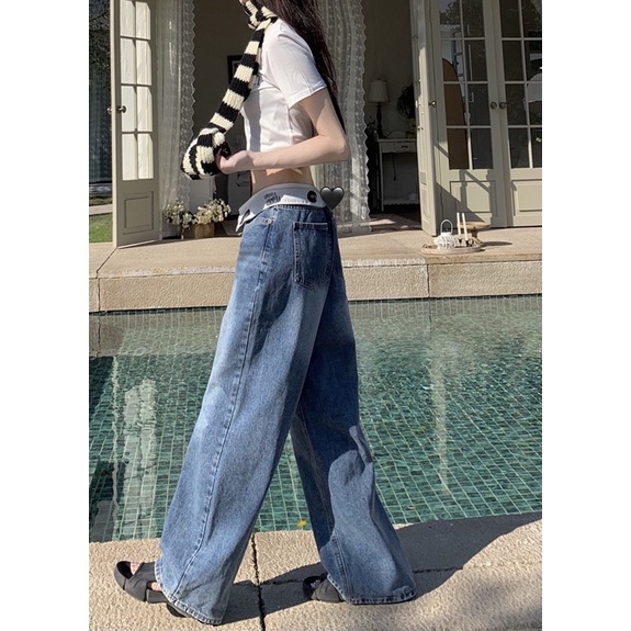 Varvet Quần Jeans Siêu Dài Trễ Hông Khoe Body Cá Tính Ống Rộng Phong Các Thời Trang