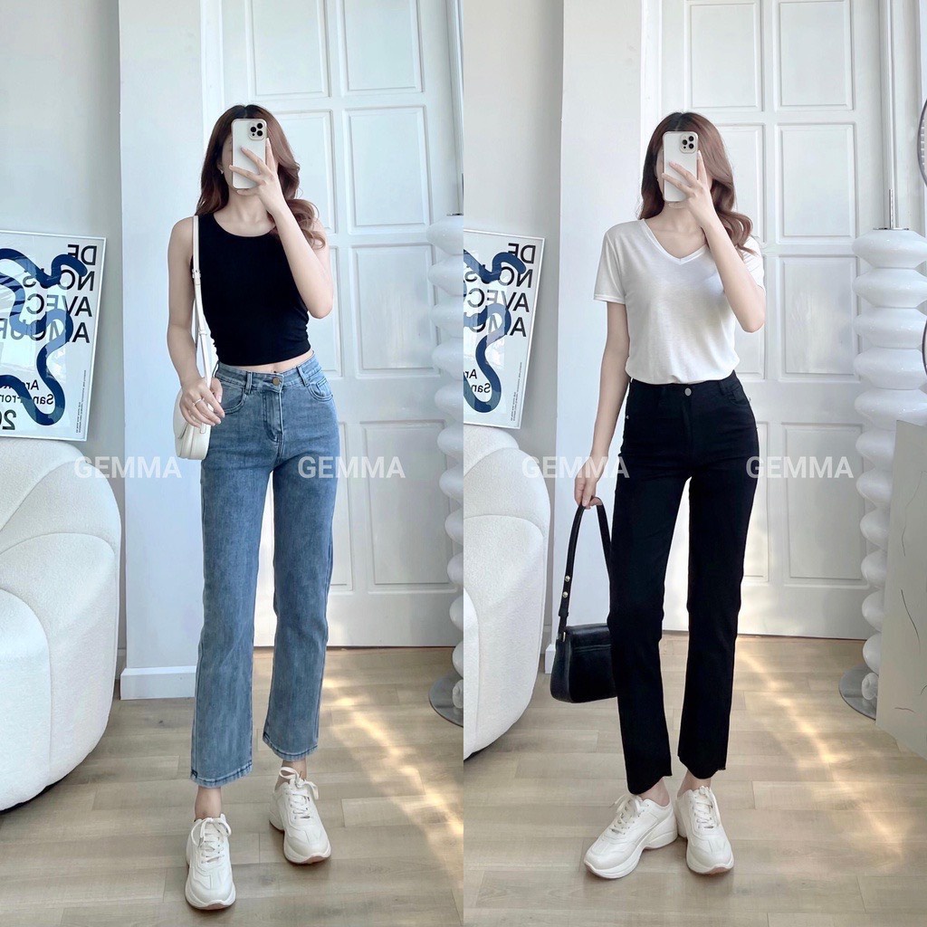 Quần bò jean ống đứng nữ co giãn 4 chiều loe suông rộng xuông jeans cạp cao Hottrend 2022 | BigBuy360 - bigbuy360.vn