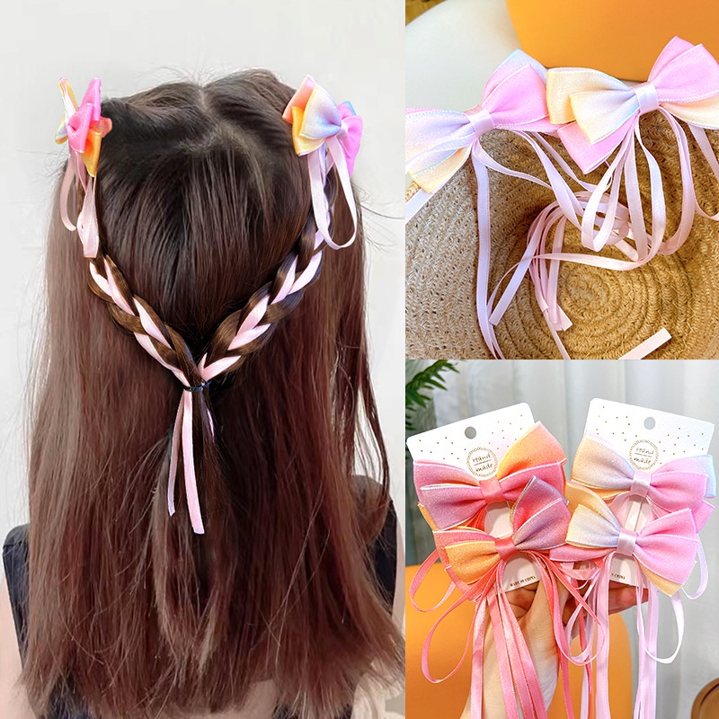 Set 2 kẹp nơ tua rua dài bằng vải xinh xắn tạo kiểu tóc cực xinh phong cách Hàn Quốc -Selenshop