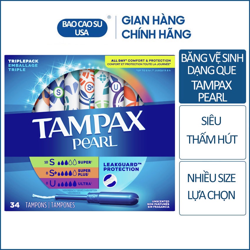 Băng vệ sinh Tampons siêu thấm Tampax Pearl Super, Super Plus, Ultra