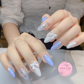 NailBox móng úp thiết kế sẵn Mẫu Xanh Trắng Charm Nơ