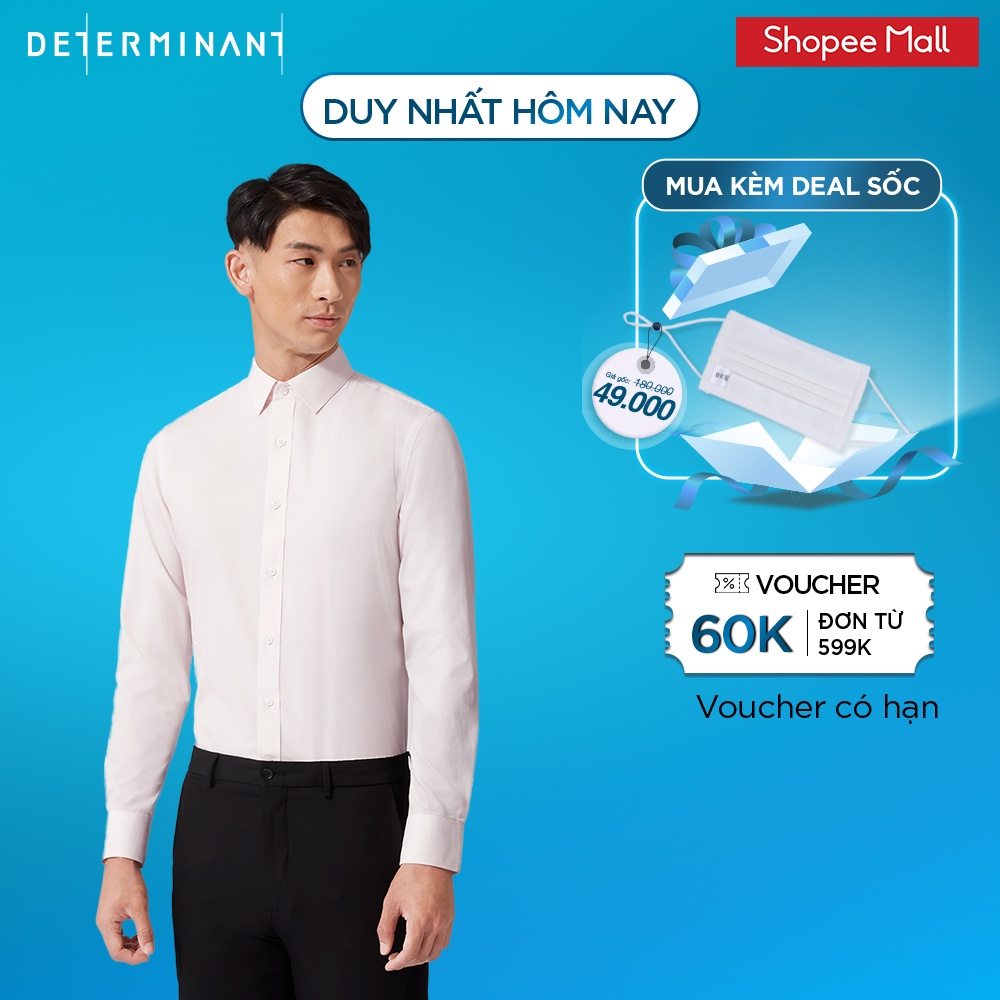 Áo sơ mi nam lịch lãm DETERMINANT tay dài - dáng suông/ôm - chống nhăn - kháng khuẩn - sọc trắng và xanh nhạt