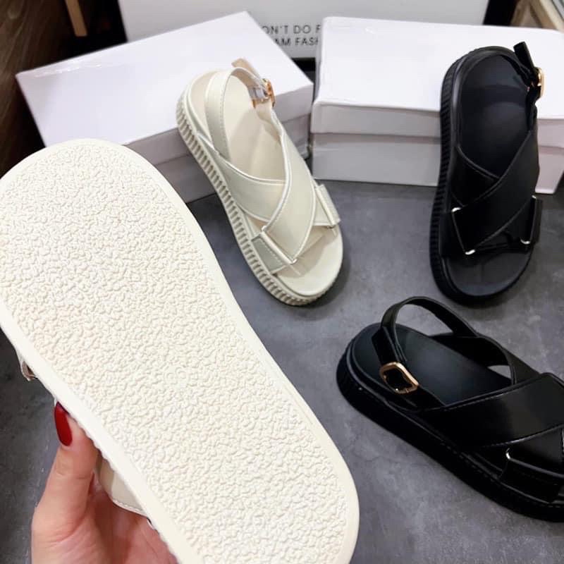 Sandal xuồng 2 quai chéo da mềm cao cấp Hemin Shoes