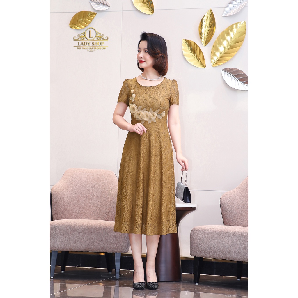 Đầm ren kết bông hoa eo Ladyshop thời trang trung niên cao cấp T94