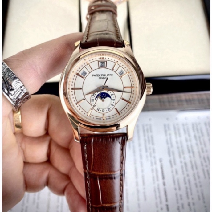 Đồng Hồ Nam Patek Philippe Máy Cơ Automatic Cao Cấp, Đồng Hồ Dây Da Mặt Kính Chống Xước Chống Nước Chất Lượng Cao