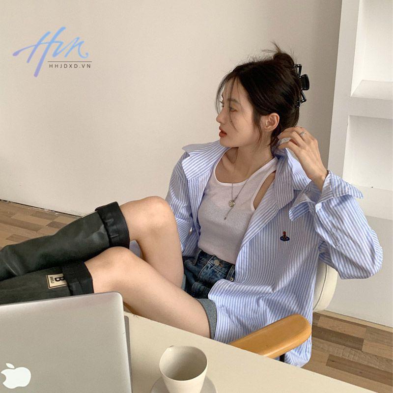 Áo Sơ Mi Nữ Tay Dài Kẻ Sọc Thời Trang Hàn Quốc