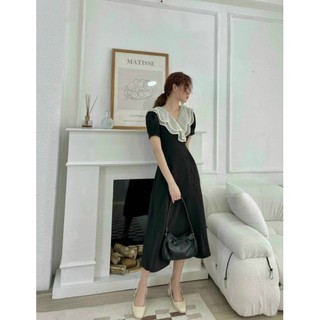 Đầm thiết kế vải cotton lạnh full 2 lớp cổ phối tằm ánh kim đủ size 2 màu xuất xứ việt nam