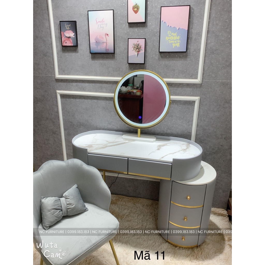 Đặt hàng ib shop - Bàn trang điểm mặt vân đá nhập khẩu cao cấp đủ kèm ghế và gương led nhiều màu sang trọng - mã BP8