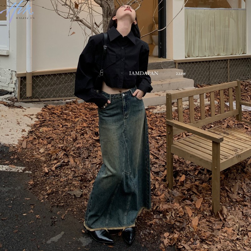 Chân Váy Denim Lưng Cao Dáng Ôm Thời Trang Mùa Hè 2023 Dành Cho Nữ