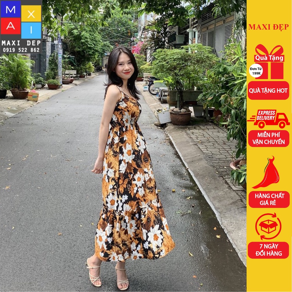 Đầm Maxi 2 Dây Dáng Xòe Cho Các Nàng 65Kg Trở Xuống Đi Biễn Đi Chơi