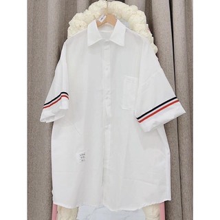 Áo sơ mi tay lỡ phối viền oversize dành cho nữ
