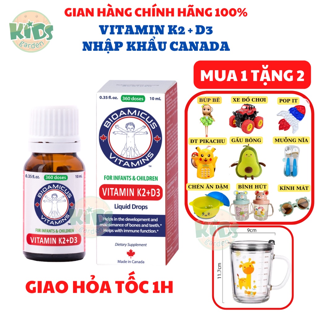 Bioamicus Vitamin D3K2 MK7 giúp bé tăng chiều cao tối đa + quà