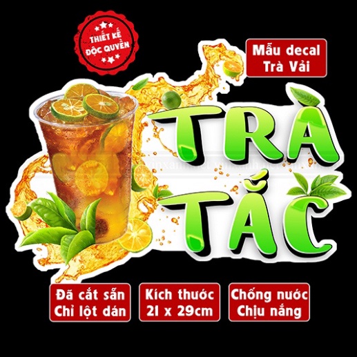 Decal TRÀ TẮC trang trí quán nước, dán tường, tủ kiếng chống nước, đã cắt bế sẵn khổ A4 IN TRỰC TIẾP