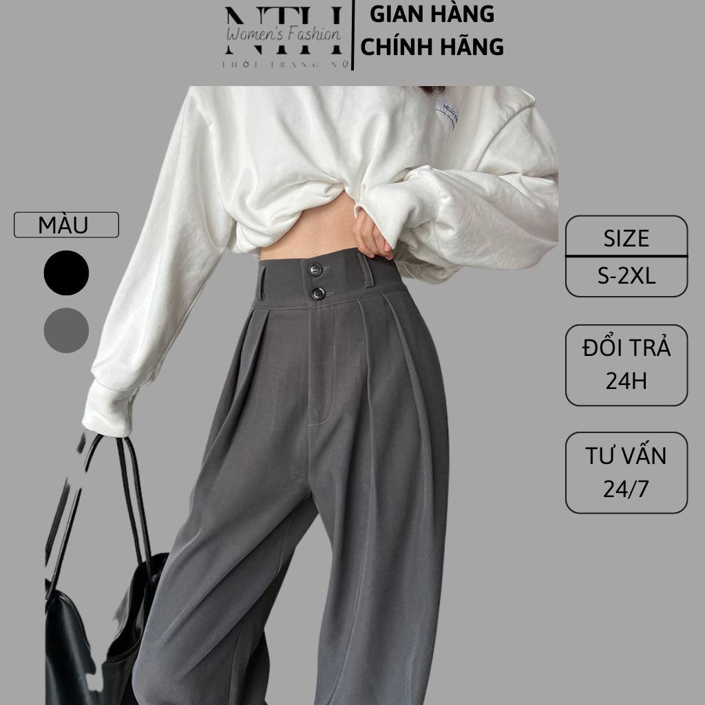 Quần ống suông lưng cao NTH.WOMEN'S 2 cúc quần ống rộng chất vải cao cấp kiểu dáng trẻ trung phong cách Hàn Quốc QSC04