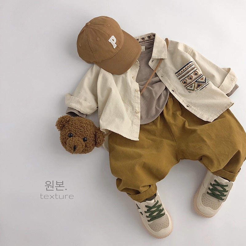 Áo sơ mi nhung tăm thổ cẩm Hàn Quốc dành cho bé trai bé gái size 80-130