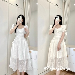VA582    Váy kem nhíu ngực 2M
