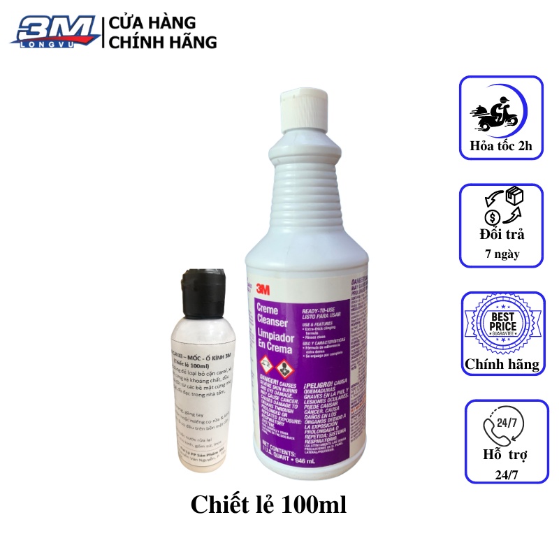 Dung dịch tẩy cặn canxi, Tẩy Ố Kính Mốc Kính Ô Tô 3M Creme Cleanser Limpiador En Crema ( Chiết lẻ 100ml) - 3M Long Vu