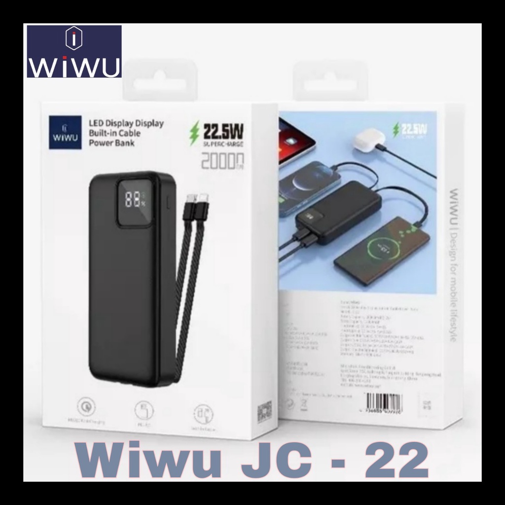 Pin , sạc dự phòng Cho Điện thoại iPhone , Samsung , Xiaomi. WIWU Power Bank JC – 22. Kèm cáp sạc nhanh 22.5W
