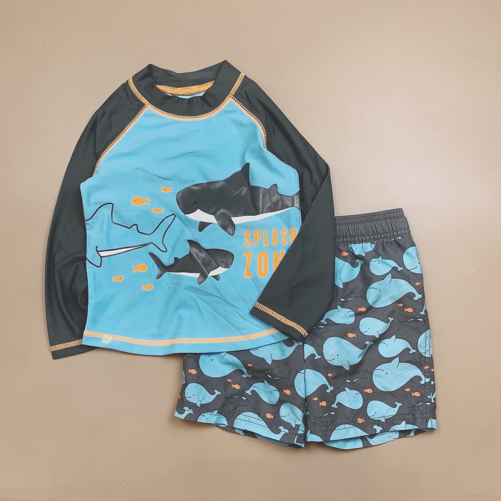 Bộ bơi CT áo dài tay màu xanh phối ghi hình cá heo Splash zone size 3m - 5y