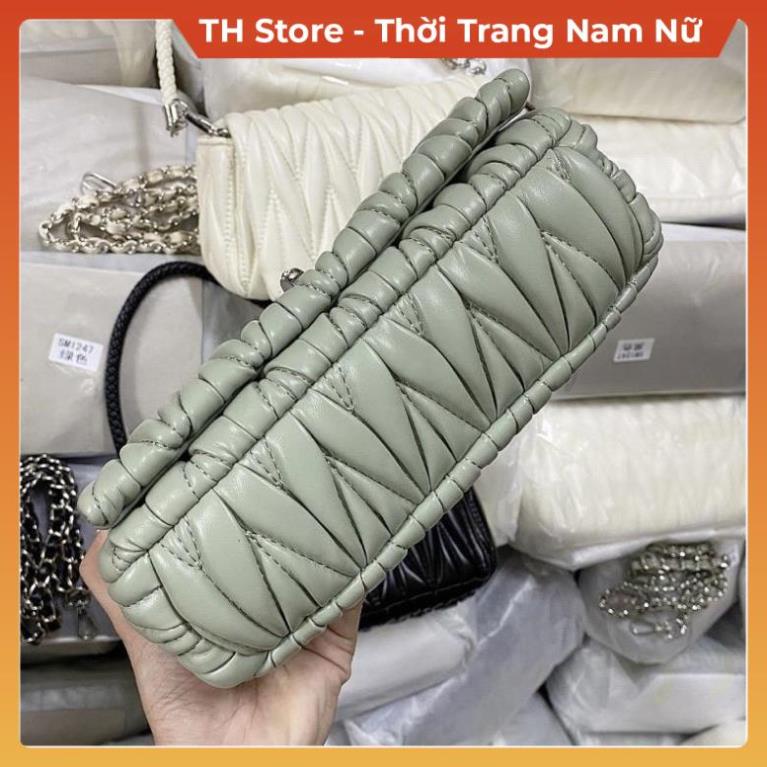 Túi xách nữ đeo vai kẹp nách da phồng vân lá kim , Túi sách đeo chéo màu đen trắng xanh du lịch thời trang TH Store